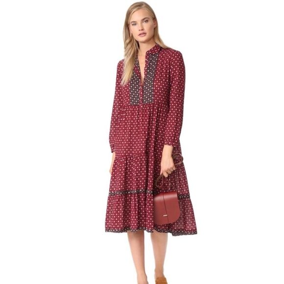 Xirena 100% Cotton Tierney Redley maroon Dress Prairie Peasant Style Pockets Sm - Picture 1 of 11
